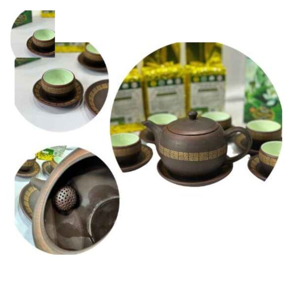 طقم الشاي Luc Am Kim Lien من طين زيشا من TRAVINA، تاي نجوين — تفصيل قريب