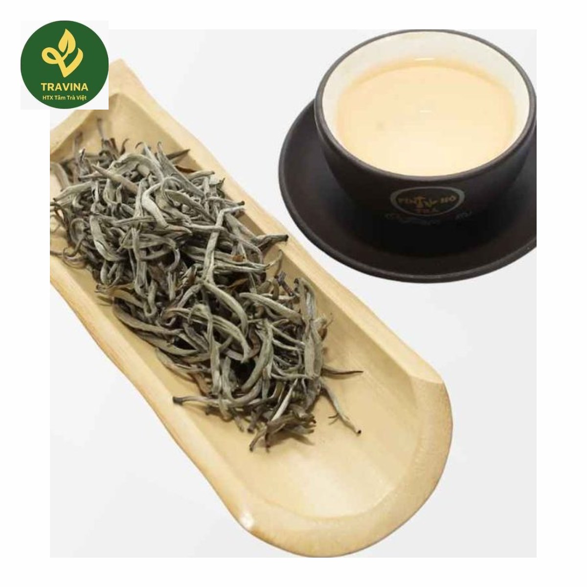 Té Peonía Blanca de TRAVINA, Thai Nguyen – hoja seca y taza de cata